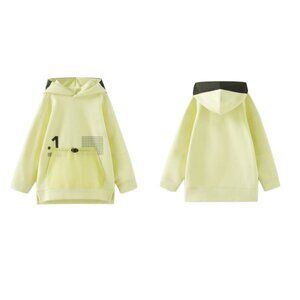 ZARA SPORTY NYLON POUCH POCKET HOODIE YELLOW | 4873/671